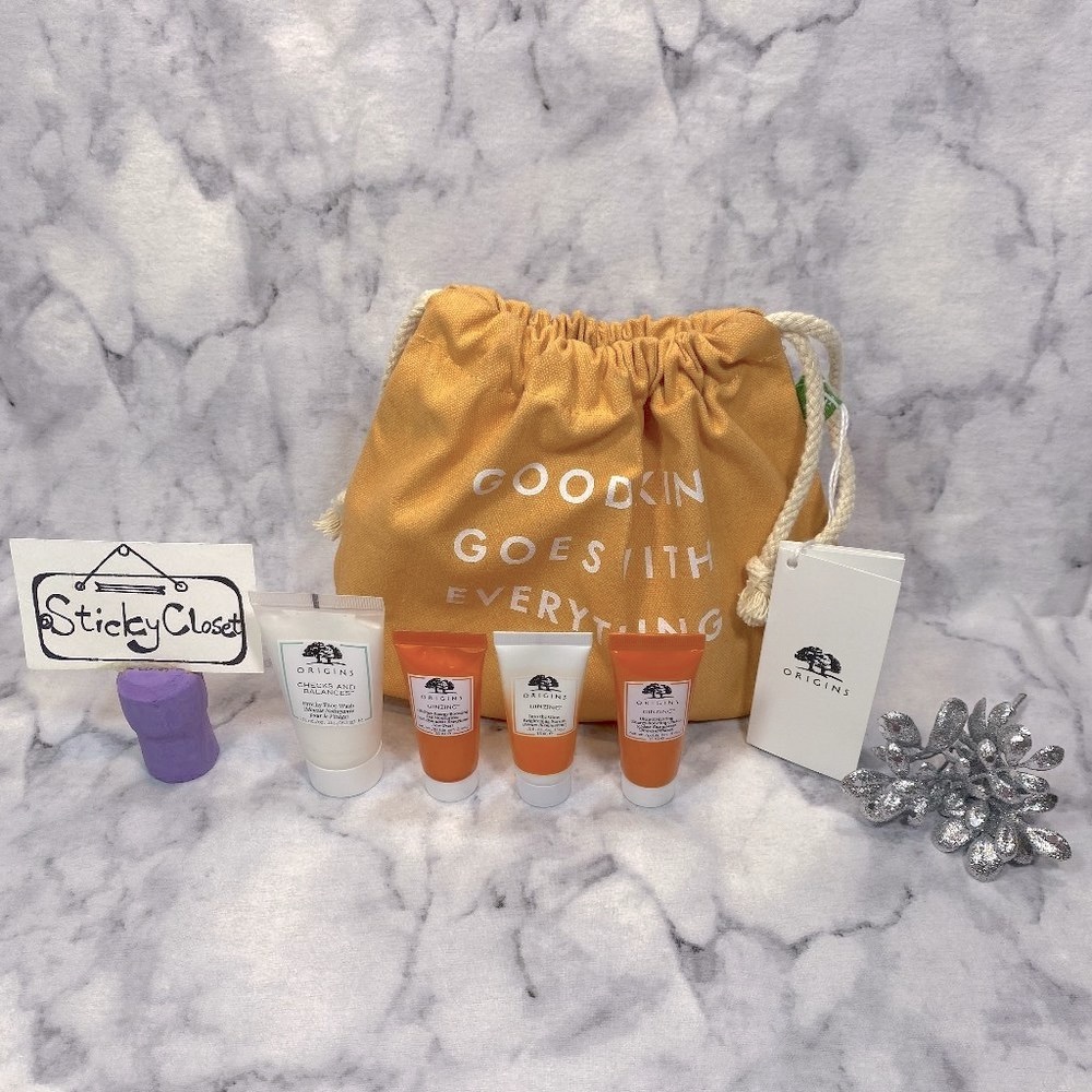Origins Skincare Gift Set-Orange Bag,Face Wash,Serum,Moisturizer & Cream-5pc-NEW